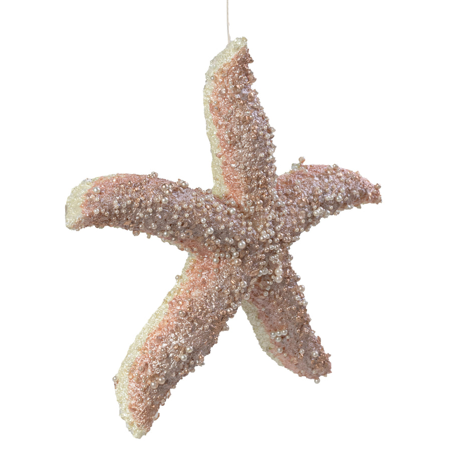11" Pearl & Sequin Starfish Ornament: Pink Sand