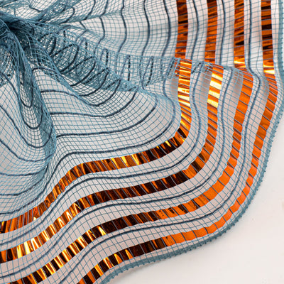 10" XL Wide Foil Border Stripe Mesh: Smoke Blue & Orange Lifestyle Photo