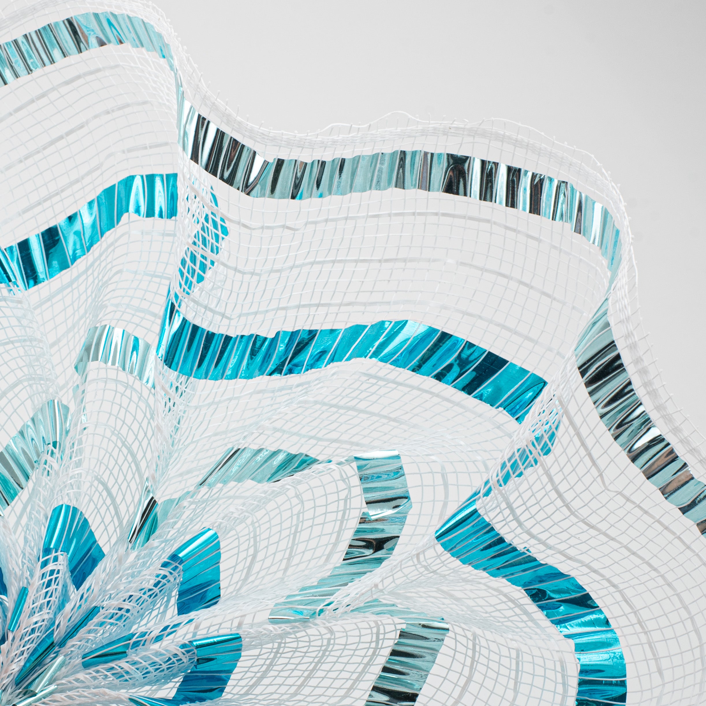 10" XL Wide Foil Stripe Mesh: White, Ice Blue, Turquoise Lifestyle Photo