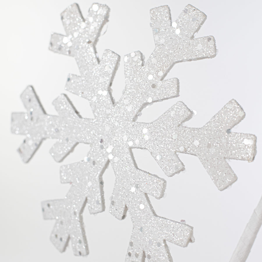 30" White Glitter Snowflake Spray: White
