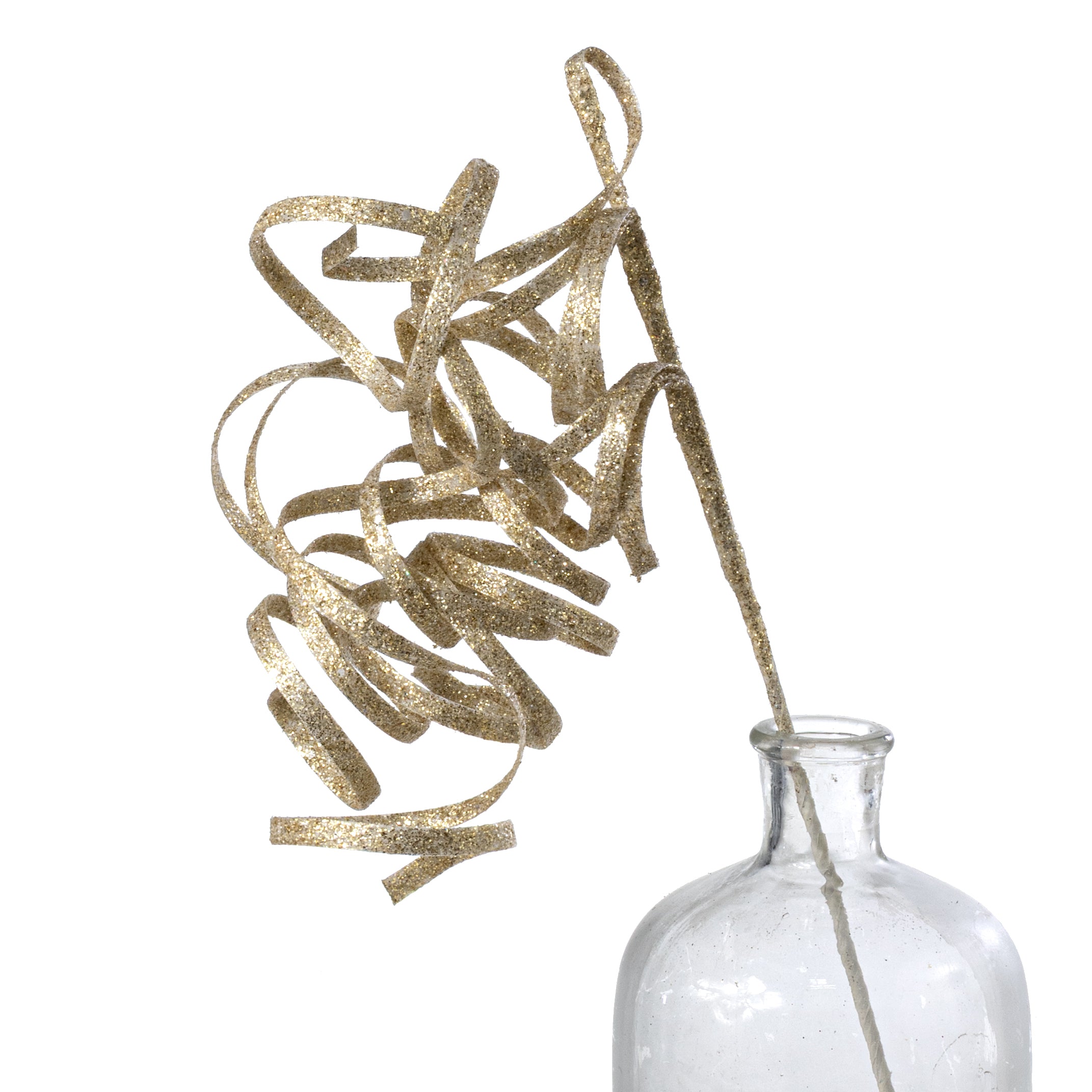 31" Curly Glitter Ribbon Spray: Champagne Gold