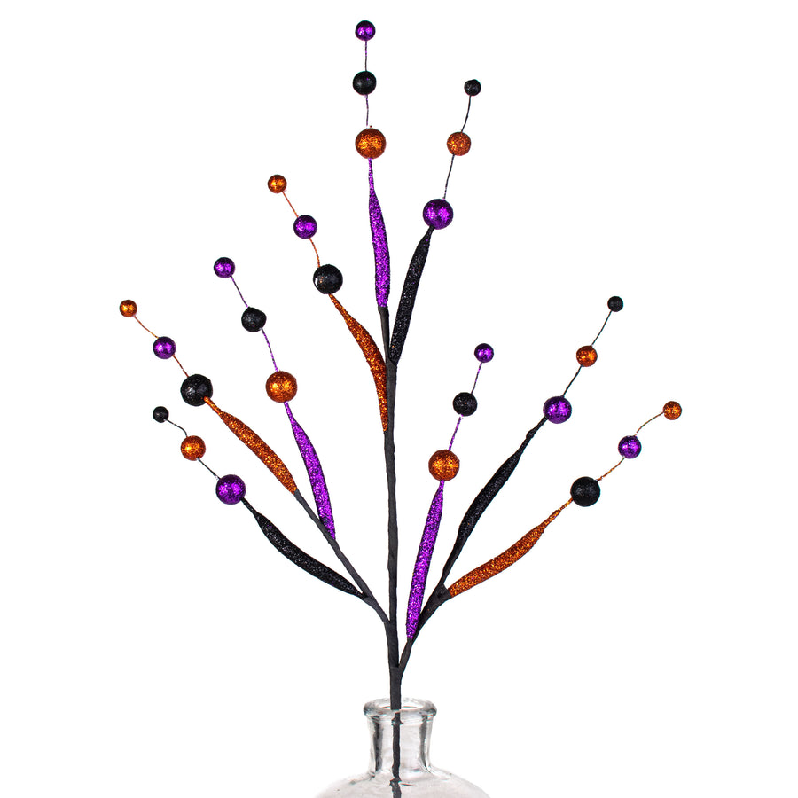 25" Glitter Tubing Ball Spray: Purple, Orange & Black