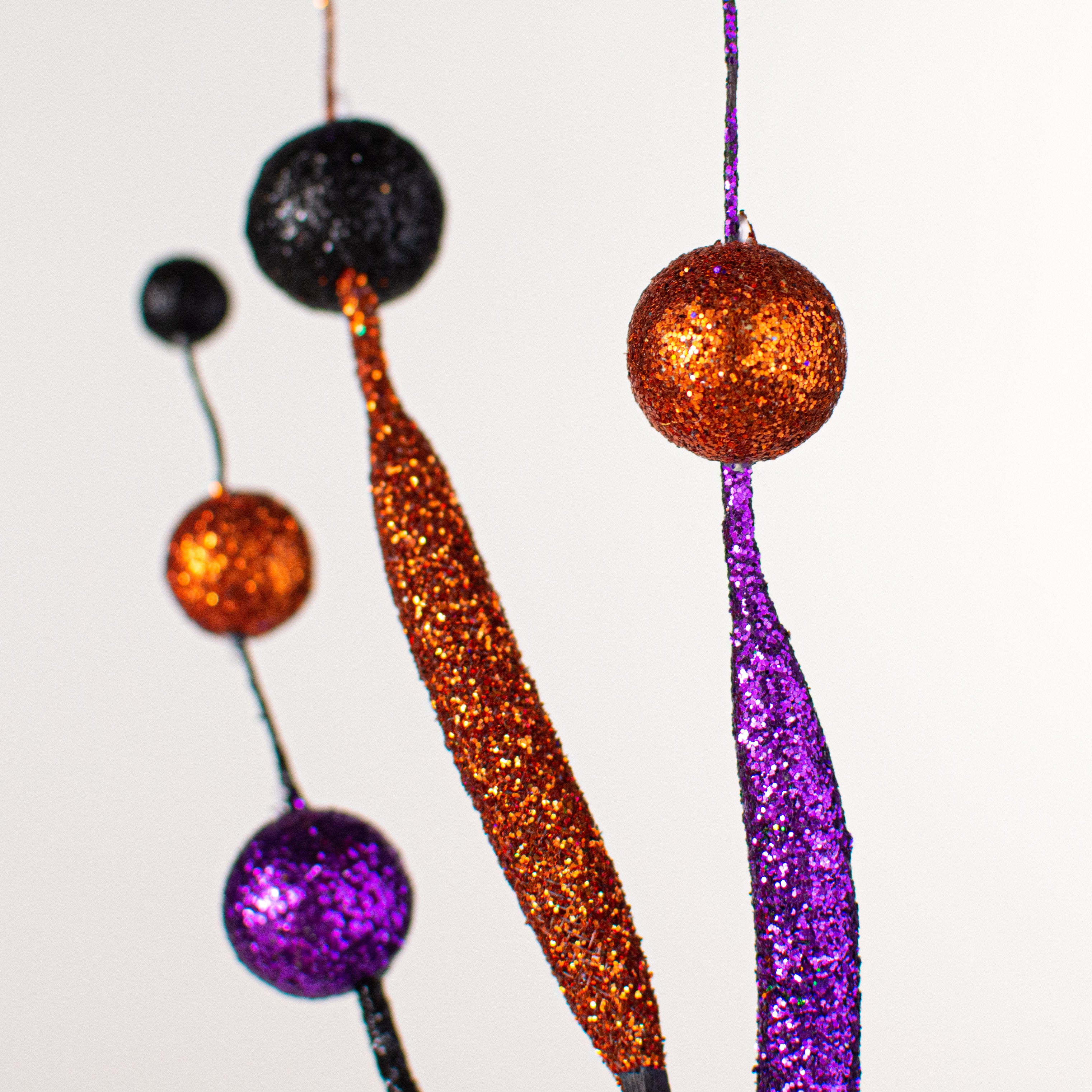 25" Glitter Tubing Ball Spray: Purple, Orange & Black