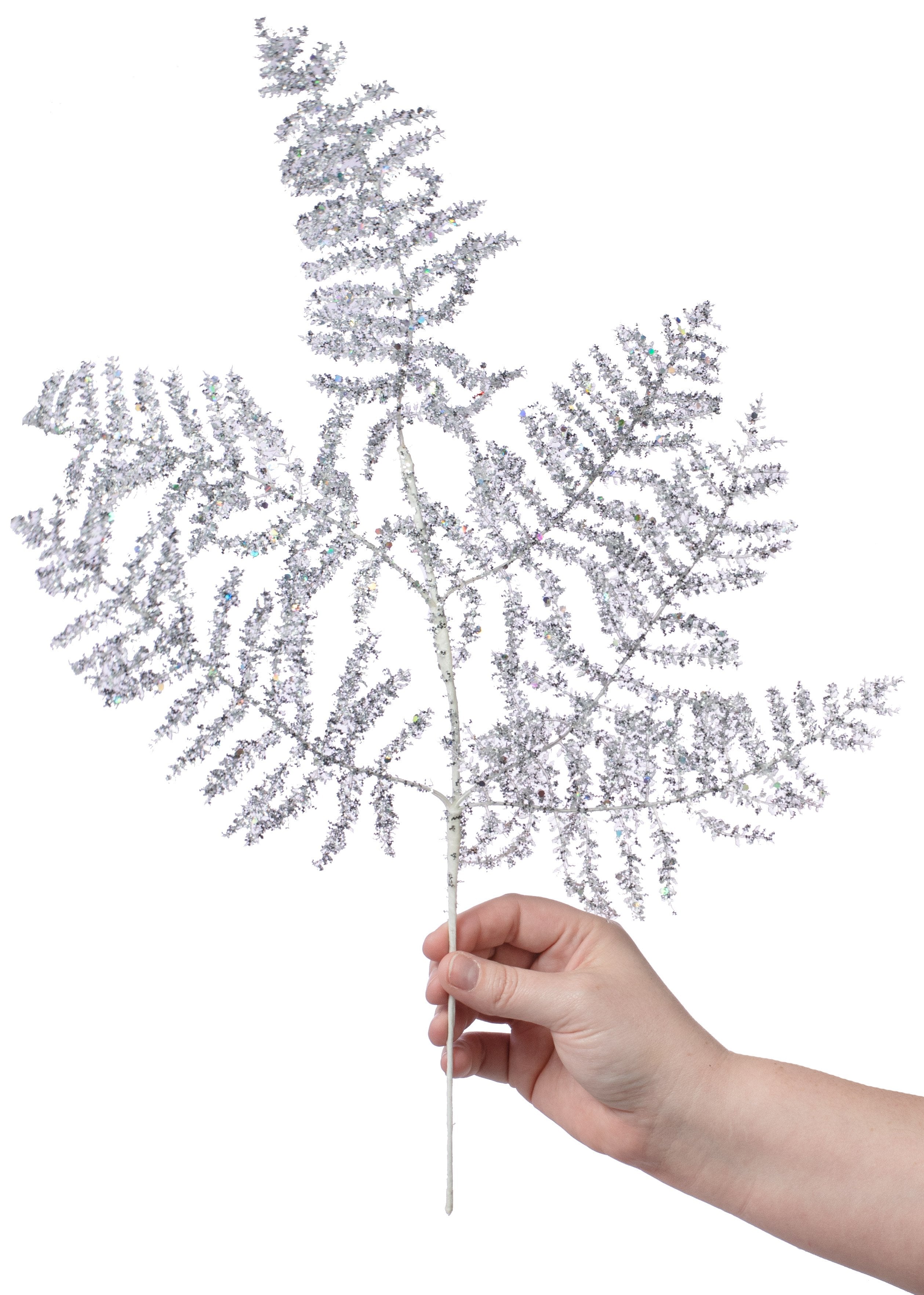 19" Fern Spray: Silver Glitter (Set of 6)
