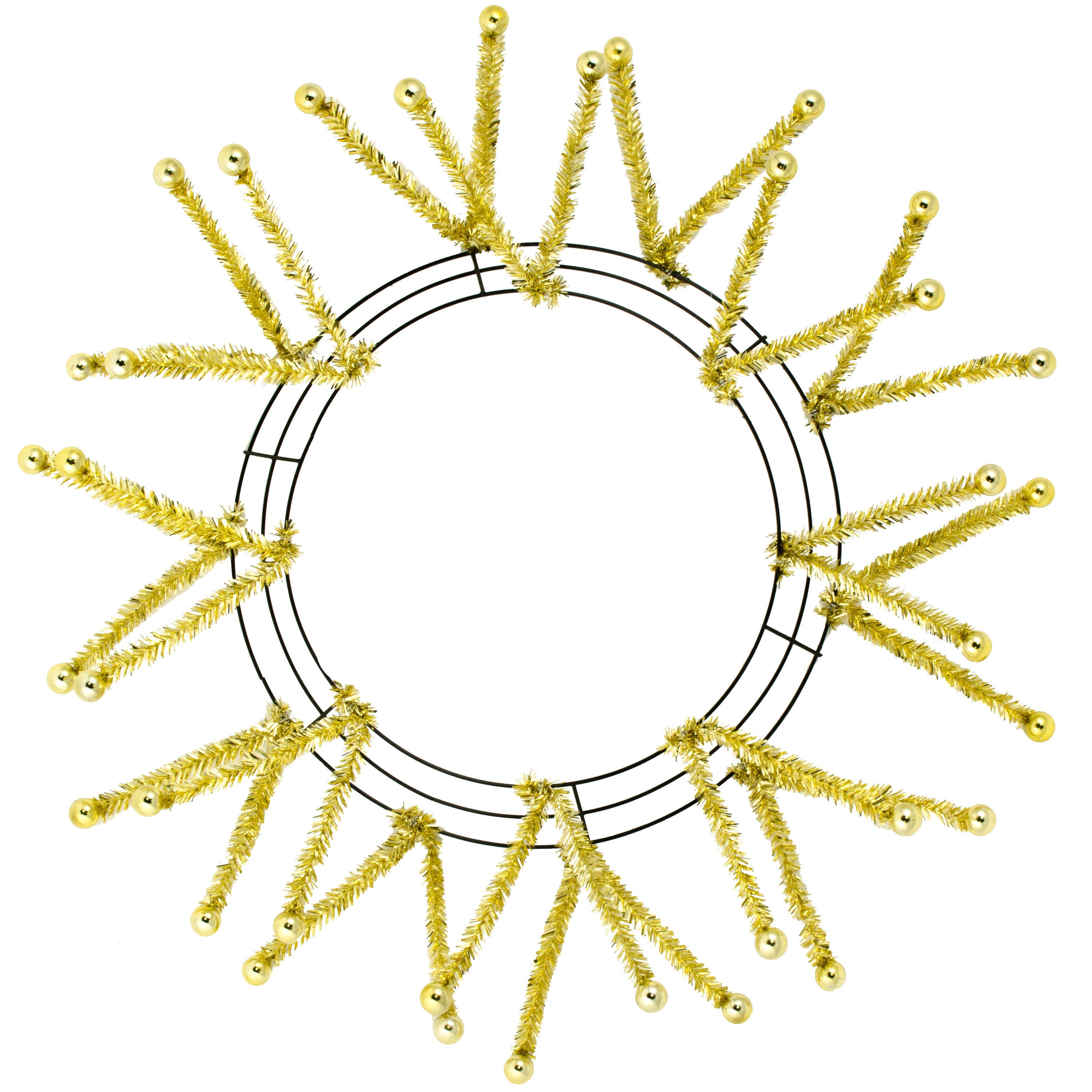 15-24" Tinsel Ball Work Wreath Form: Gold