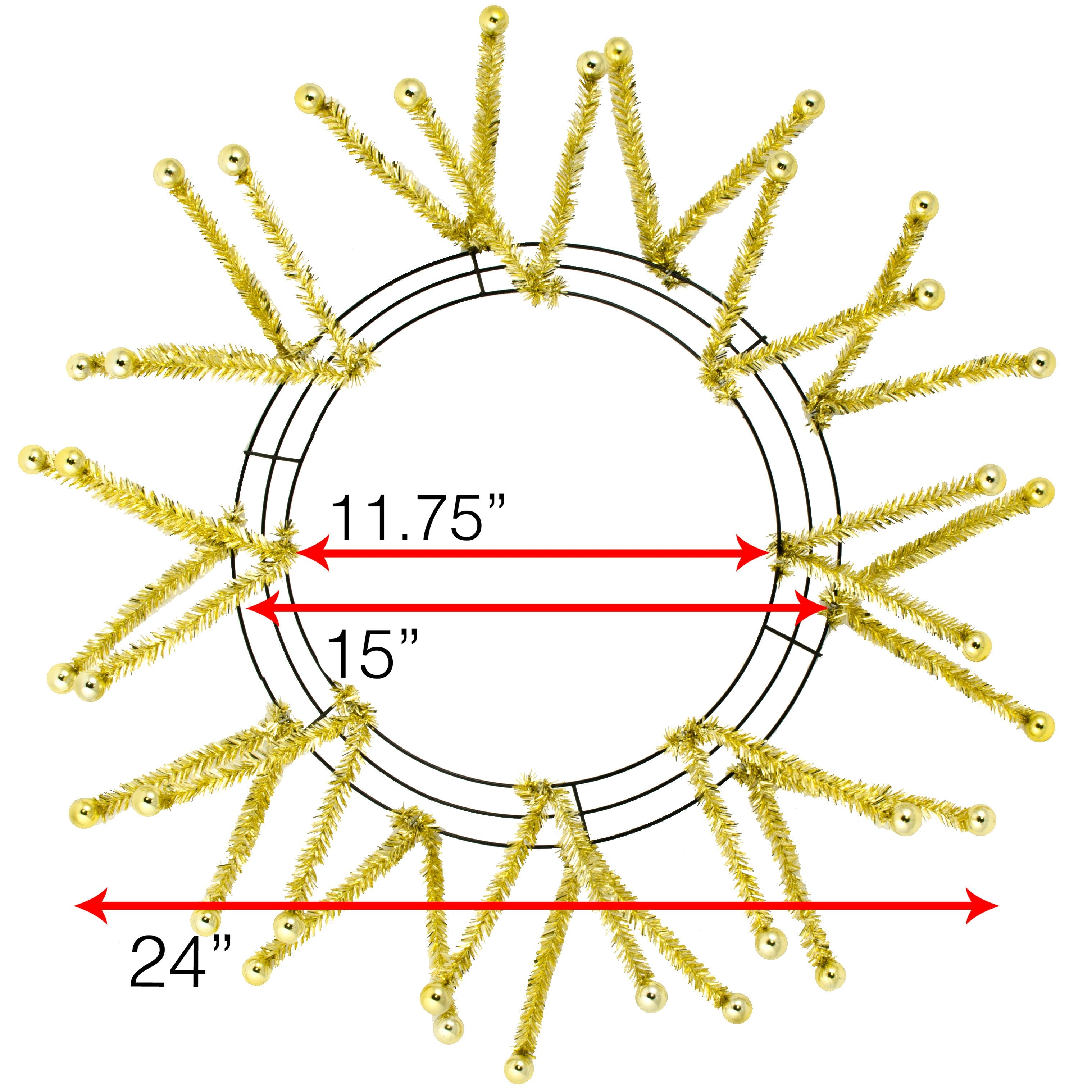 15-24" Tinsel Ball Work Wreath Form: Gold