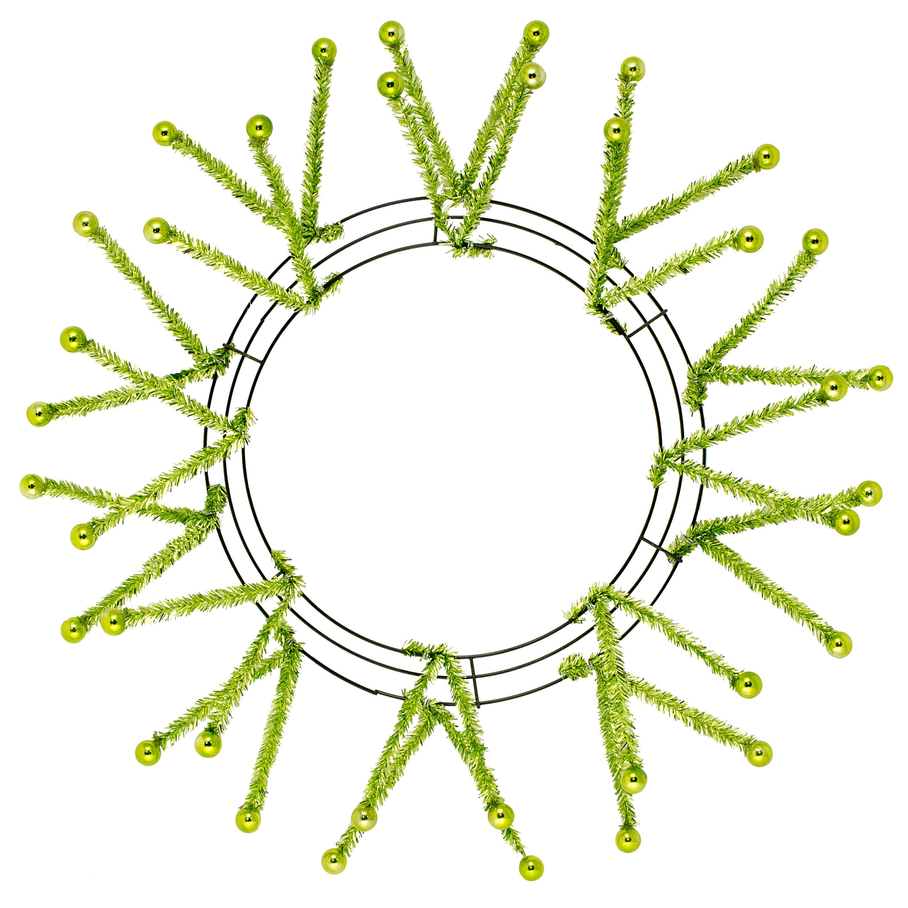 15-24" Tinsel Ball Work Wreath Form: Lime Green