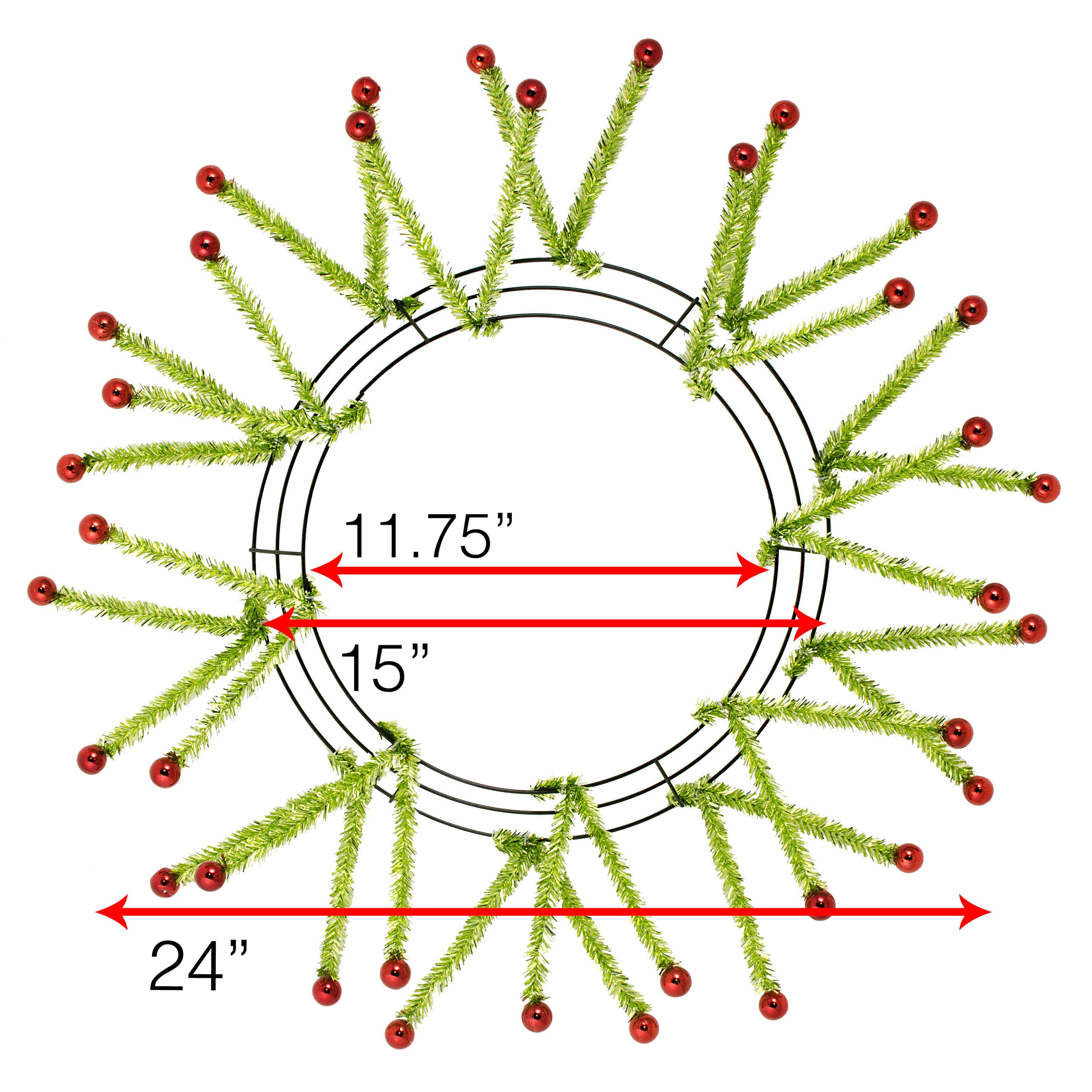 15-24" Tinsel Ball Work Wreath Form: Lime/Red