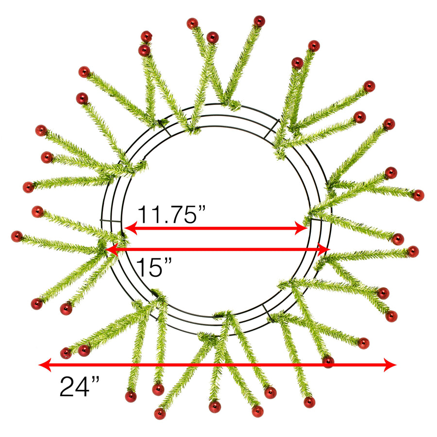 15-24" Tinsel Ball Work Wreath Form: Lime/Red