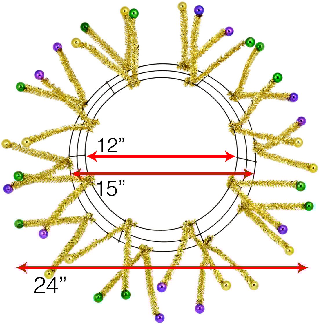 15-24" Tinsel Ball Work Wreath Form: Purple/Green/Gold