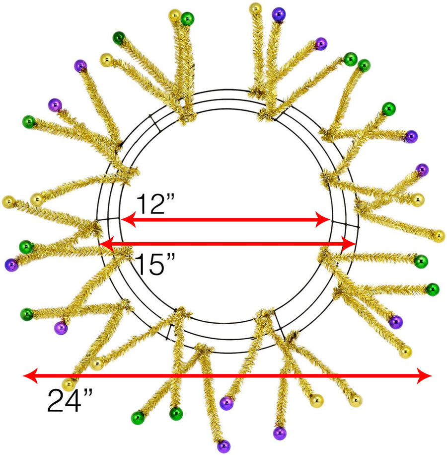15-24" Tinsel Ball Work Wreath Form: Purple/Green/Gold