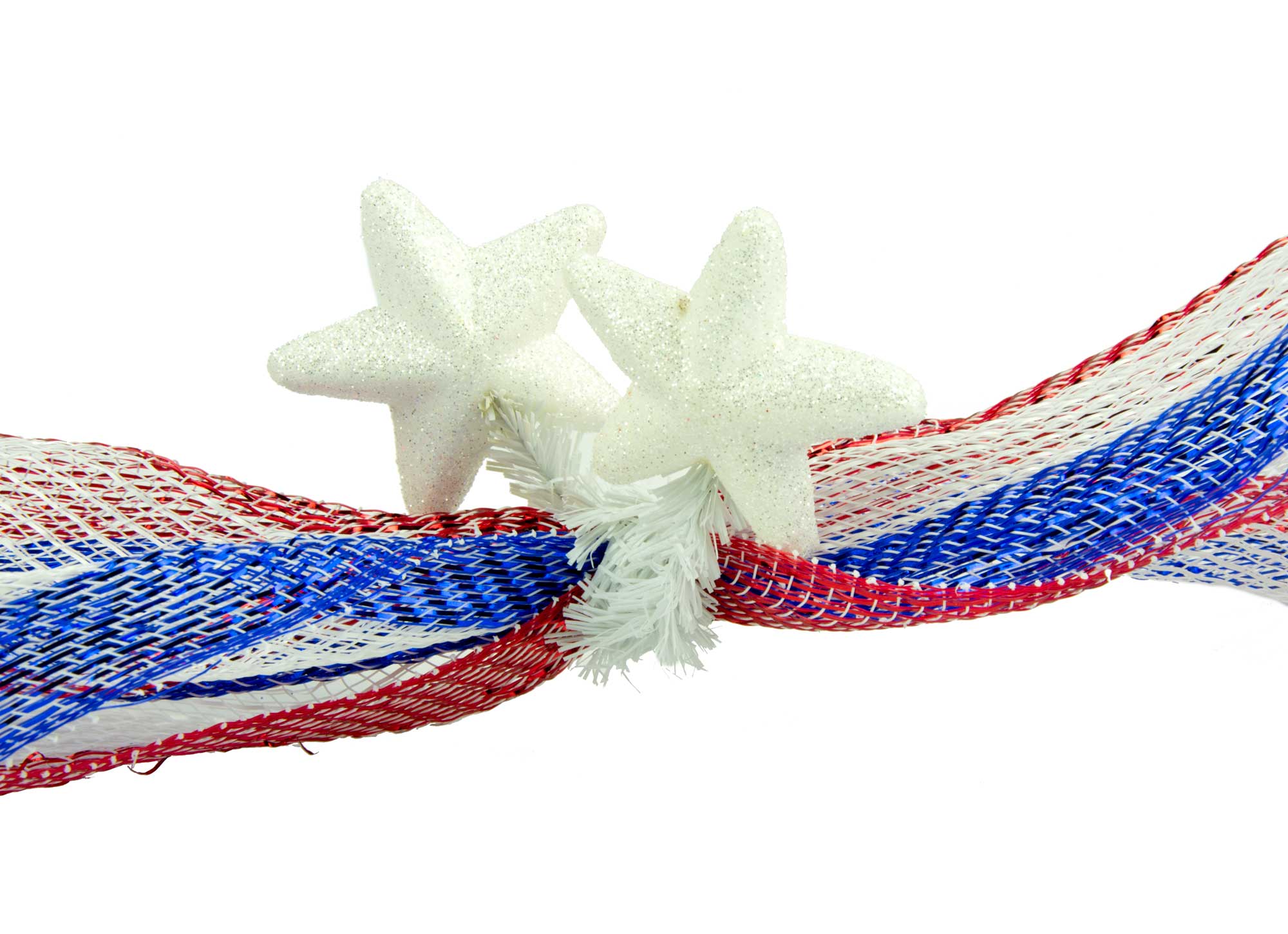 6" White Tinsel Ties w/ Stars: Iridescent White (Set of 12)