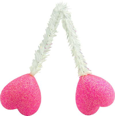 6" White Tinsel Ties w/ Hearts: Pink (Set of 12)