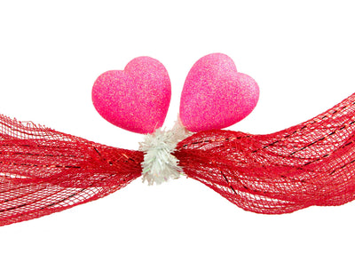 6" White Tinsel Ties w/ Hearts: Pink (Set of 12)