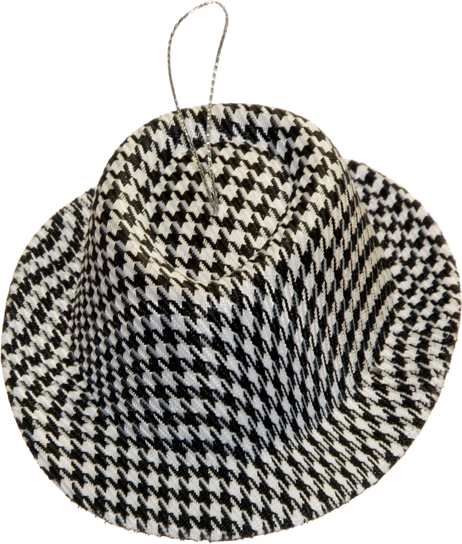 Black & White Houndstooth Hat Ornament (4.75")