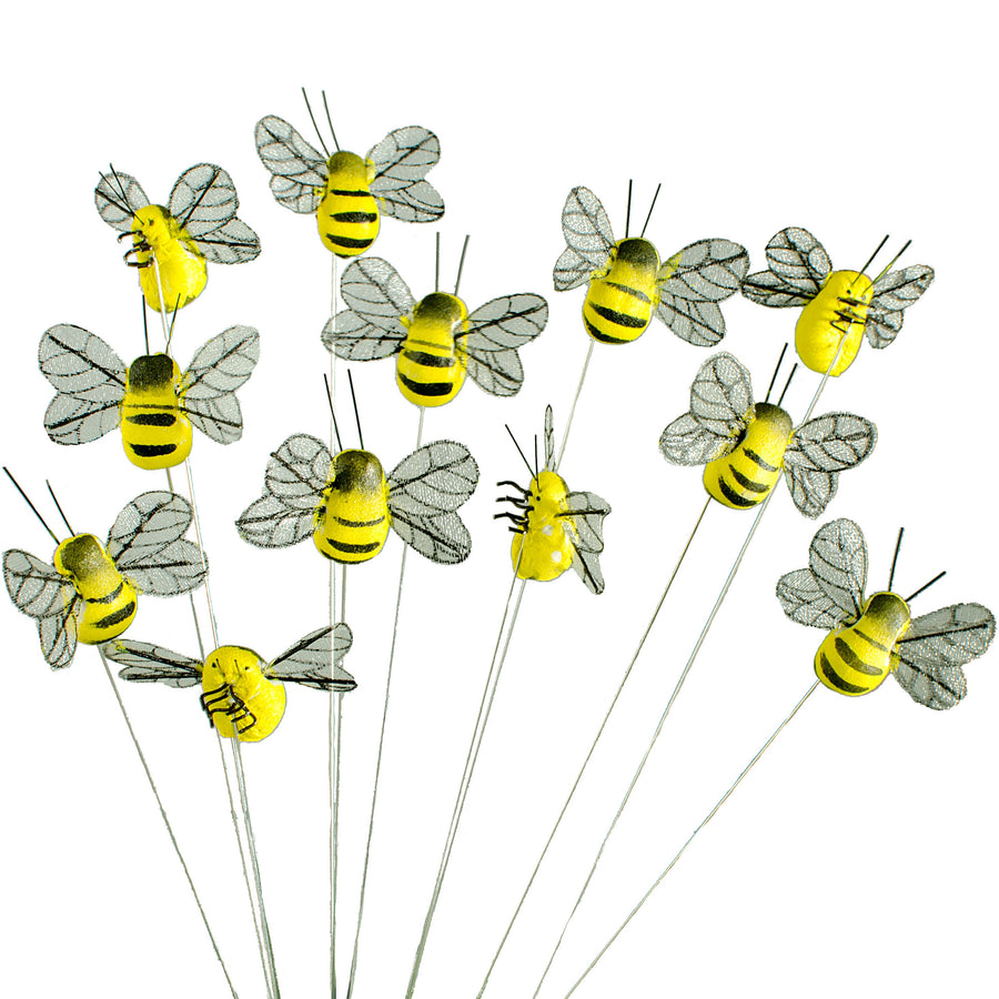 1.5" Yellow Bumble Bee On Wire (Set of 24) Item Number: MB0544