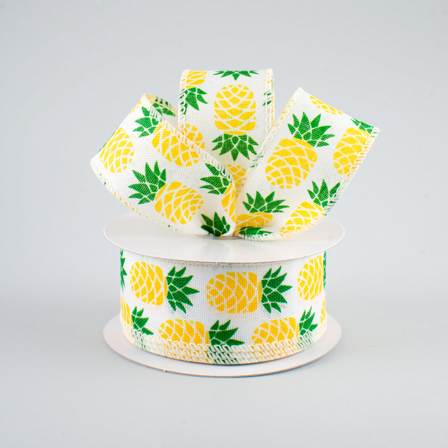 1.5" Yellow & Green Pineapple Ribbon (10 Yards) Lifestyle Photo