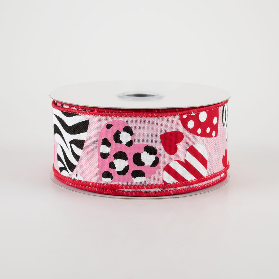 1.5" Zebra & Leopard Print Hearts Ribbon (10 Yards)