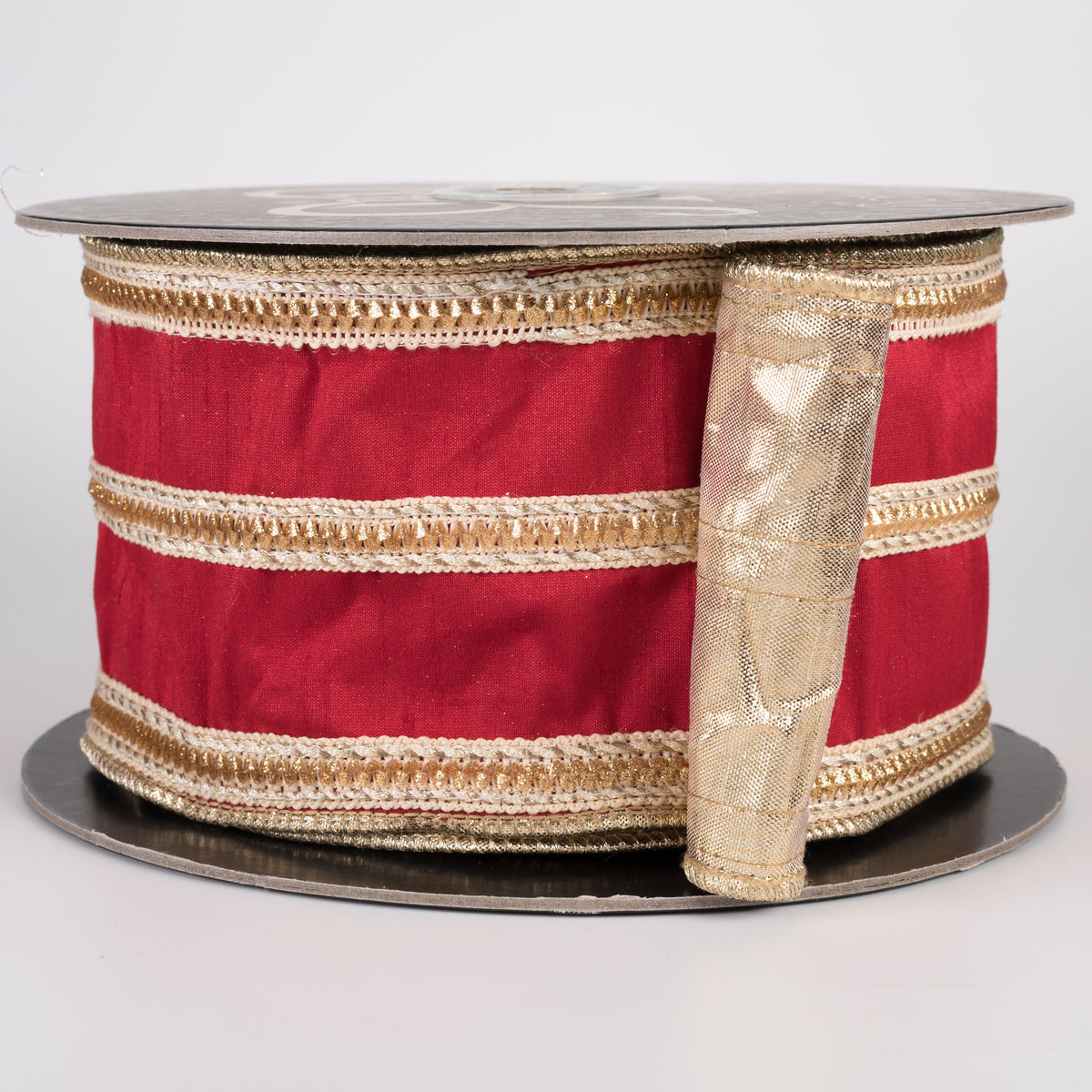 4" Zig Zag Trim on Metallic Backed Dupioni Ribbon: Red & Gold (10 Yards) Item Number: RR0051