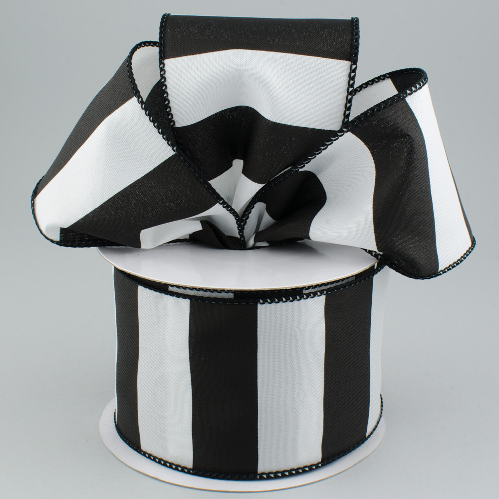 Farmhouse Inspired Stripe Ribbon Black White Royal Canvas ribbon 2.5 Black White Tri-Color  Stripe Wired Ribbon