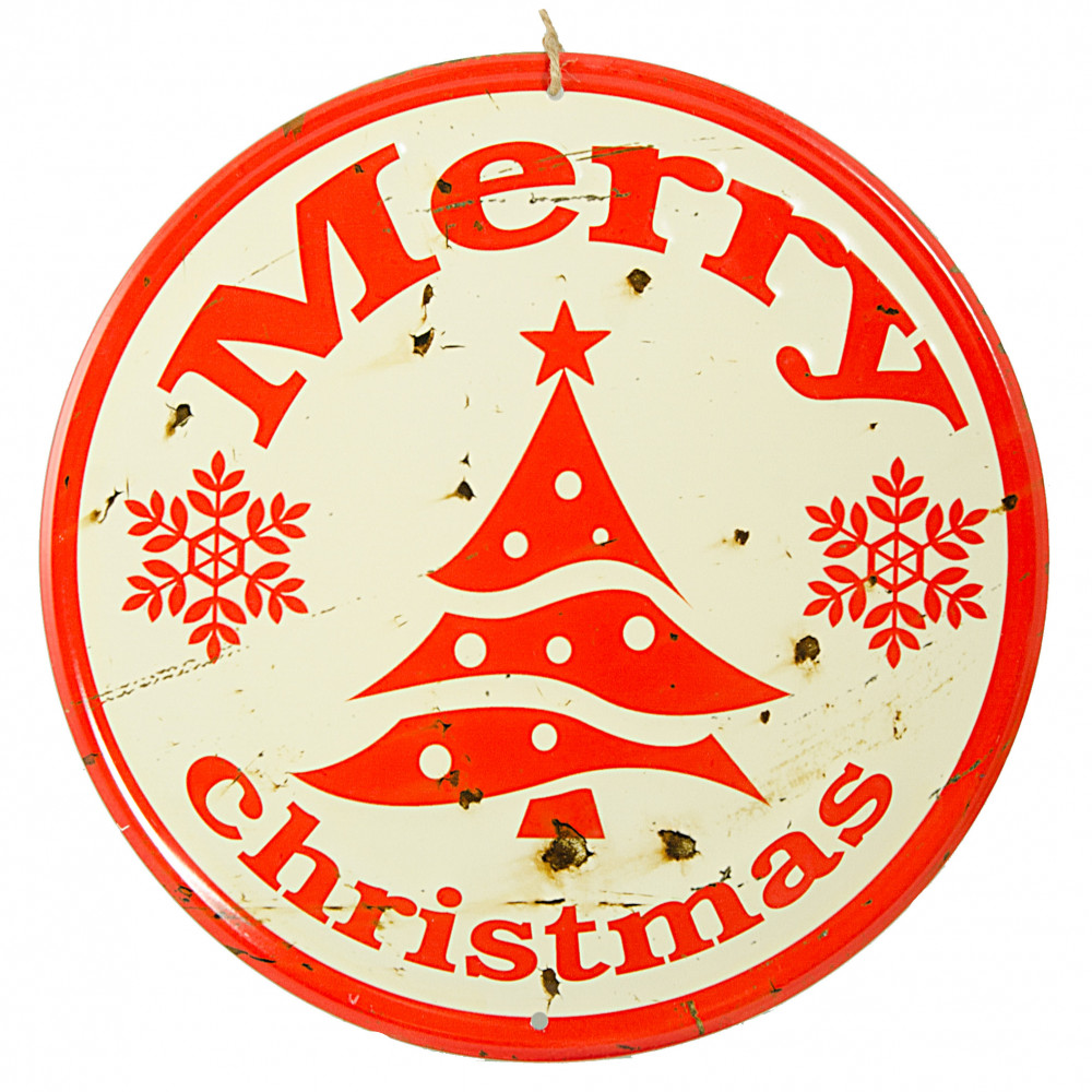 12" Retro Round Metal Sign: Ivory Merry Christmas [65038] - CraftOutlet.com