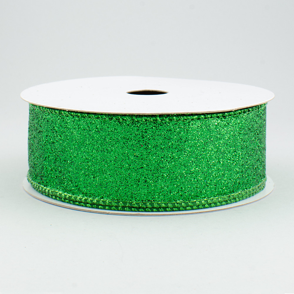 Emerald Green Glitter Ribbon 1.5 Wide X 10 Yard Roll Wired Ribbon