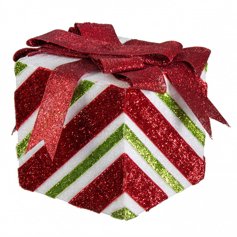 5" Glitter Peppermint Stripe Gift Box Ornament [82554RWG] - CraftOutlet.com