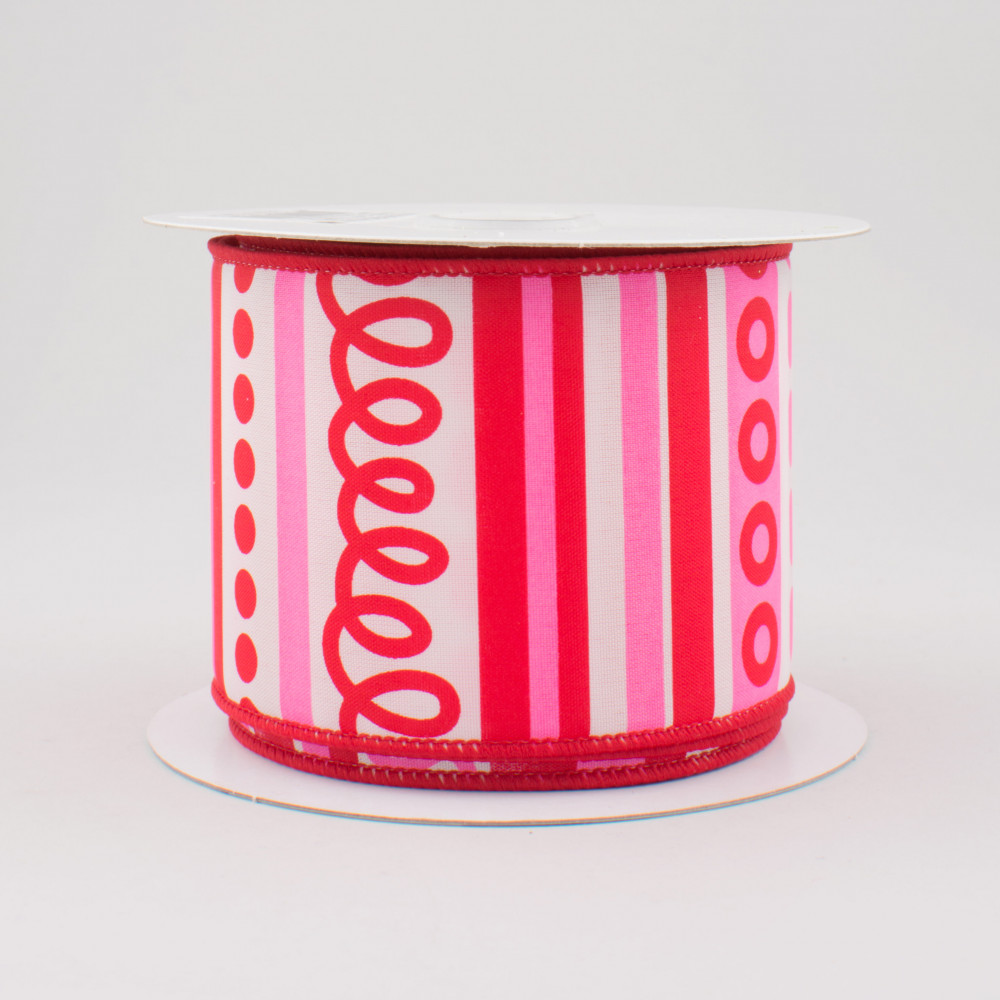 2.5 Stripe Ribbon: White, Red, Pink (10 Yards)