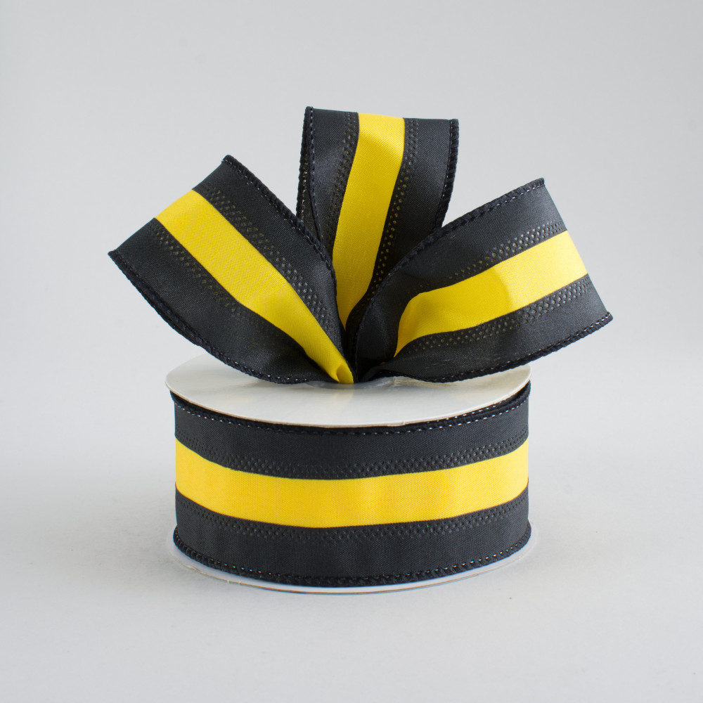 1.5 Yellow Black Thin Horizontal Stripe Ribbon RGC119329