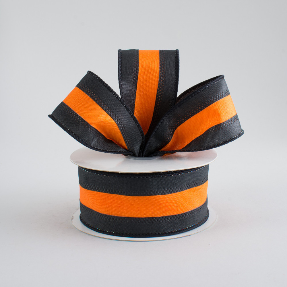 1.5 Satin Team Stripe Ribbon: Black & Orange (10 Yards) [RN5271GE] 