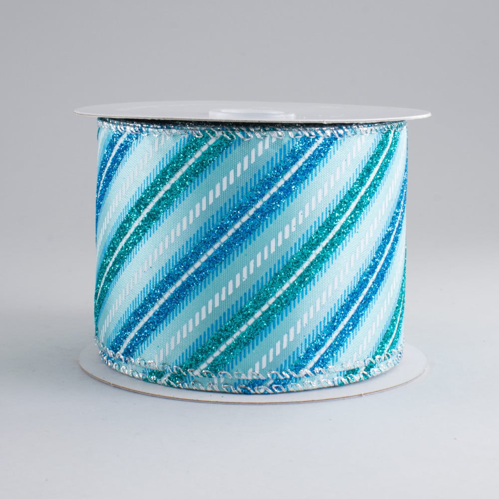 2.5 inch Blue & White Diagonal Striped Ribbon