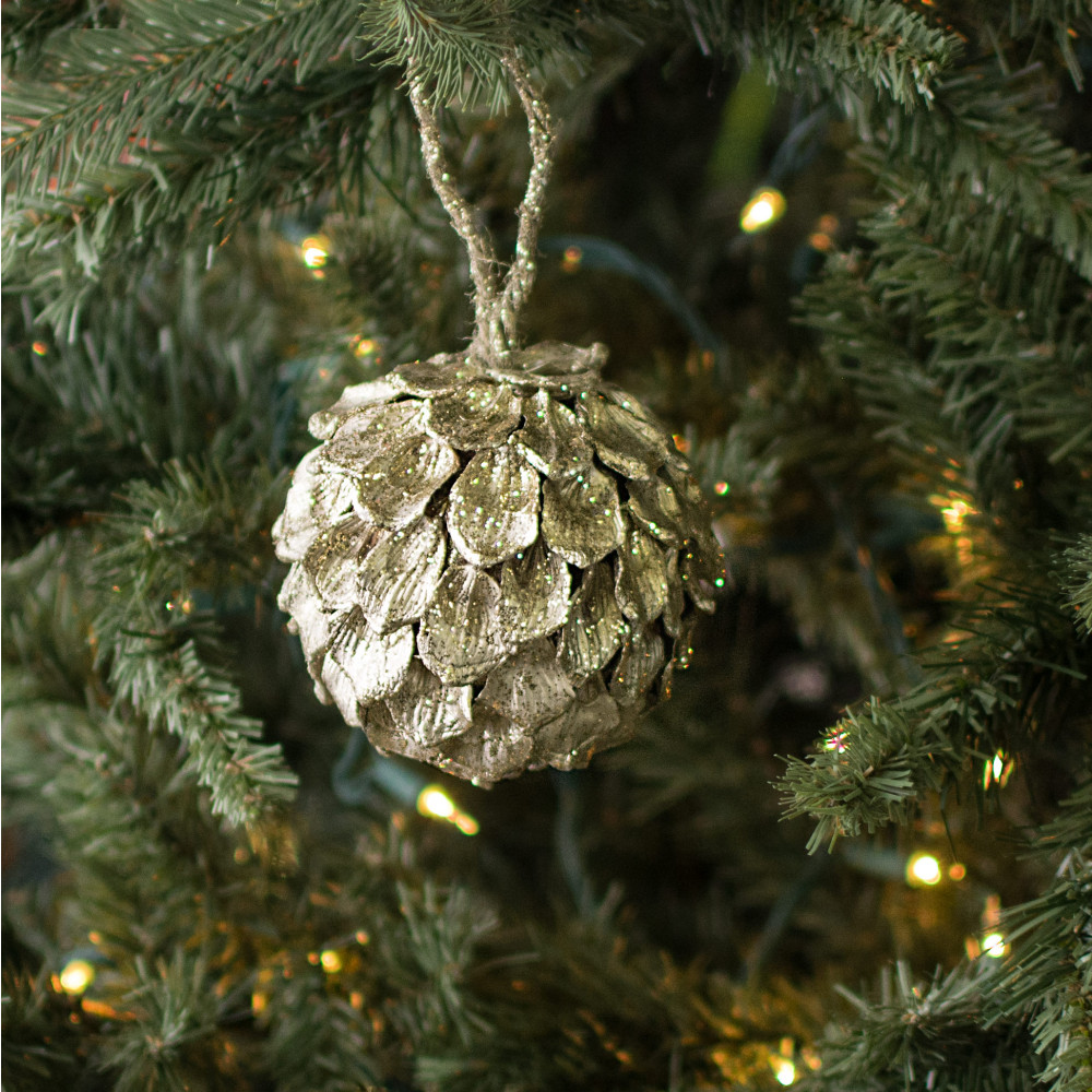 4 Pinecone Scale Ball Ornament: Platinum