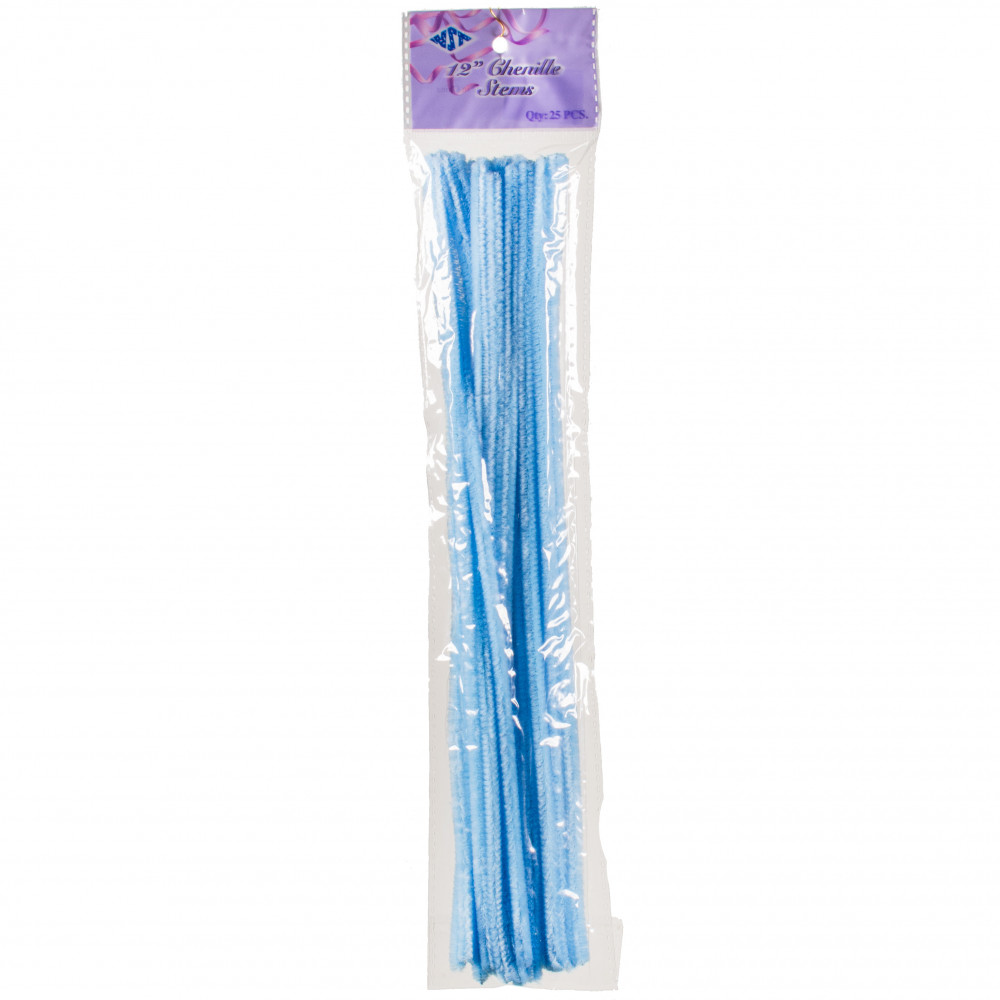12 Pipe Cleaner Stems: 6mm Chenille Light Blue (100)