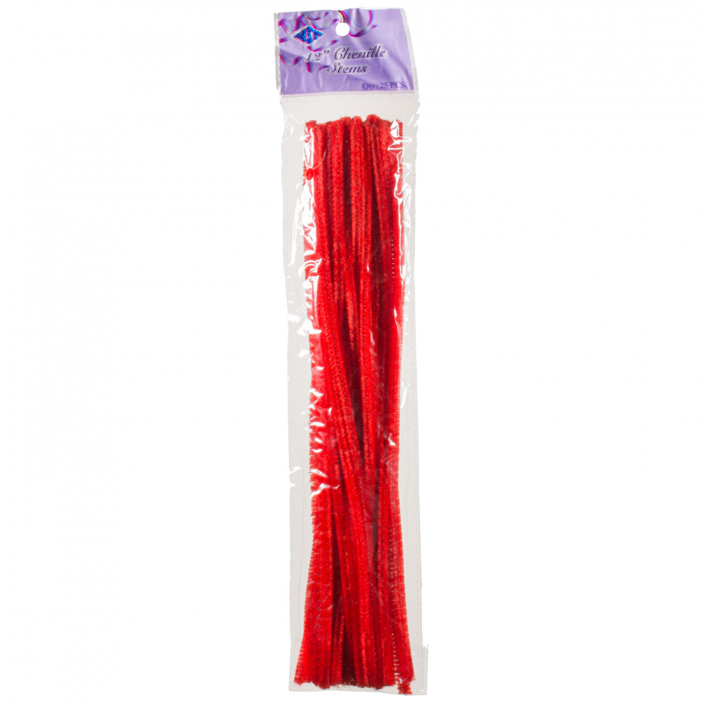 12 Chenille Stem Pipe Cleaner: Red (25)