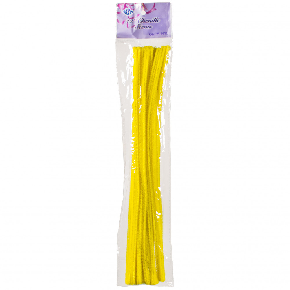 12 Pipe Cleaner Stems: 6mm Chenille Yellow (100)