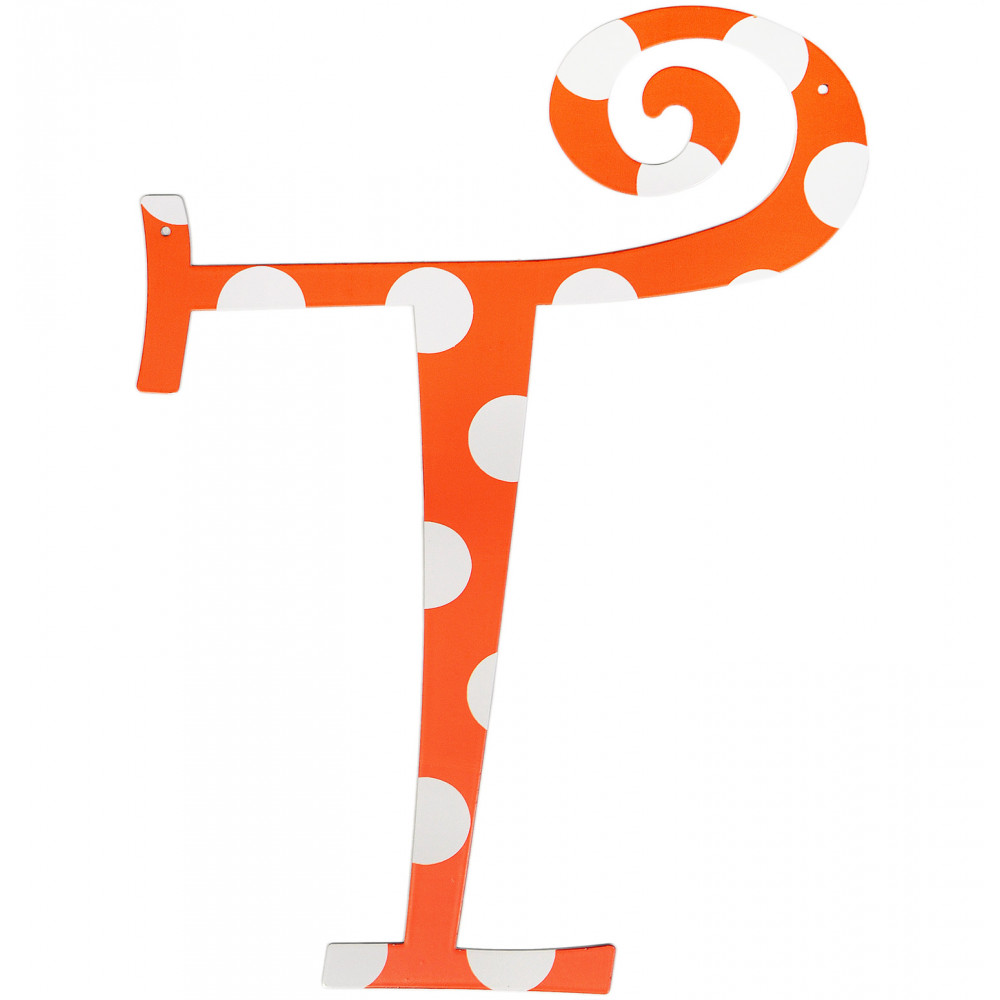 14 orange polka dot metal letter t