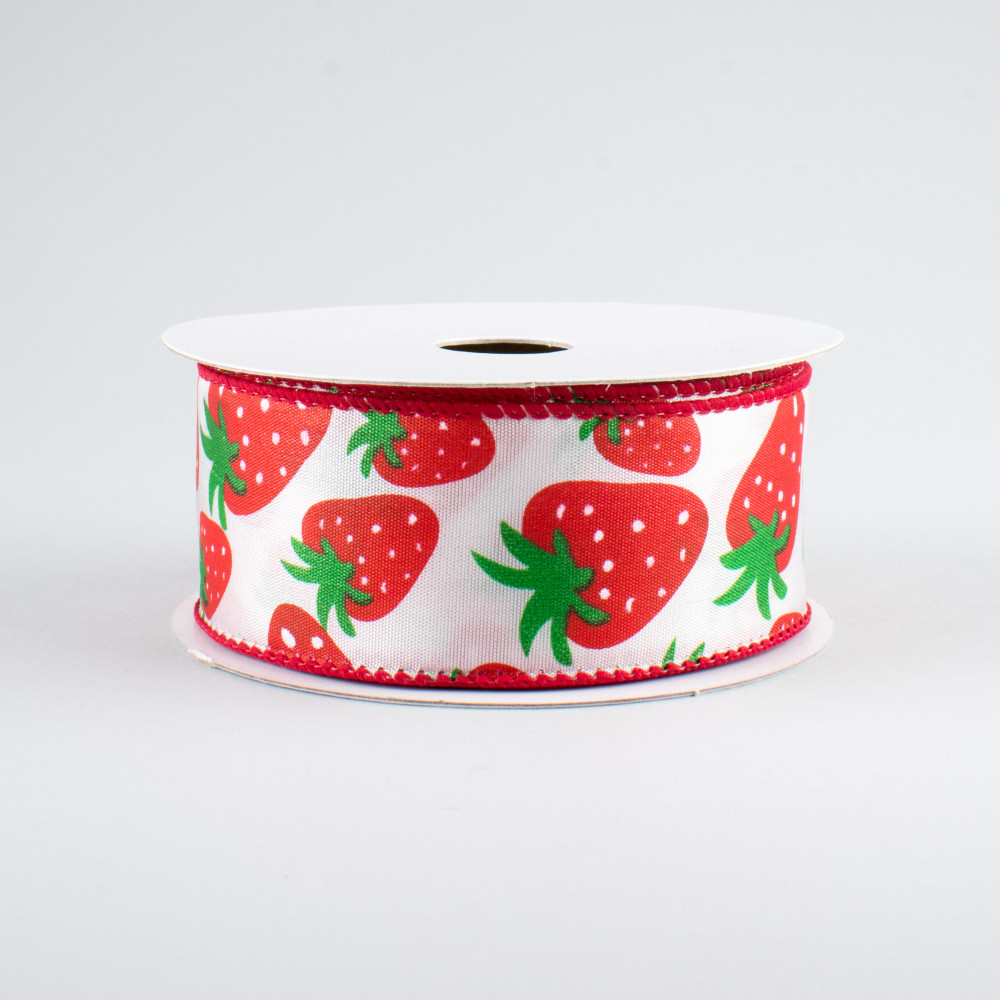 Strawberry Polyester Wired Printed Ribbon 2.5-Inch 2-Yard