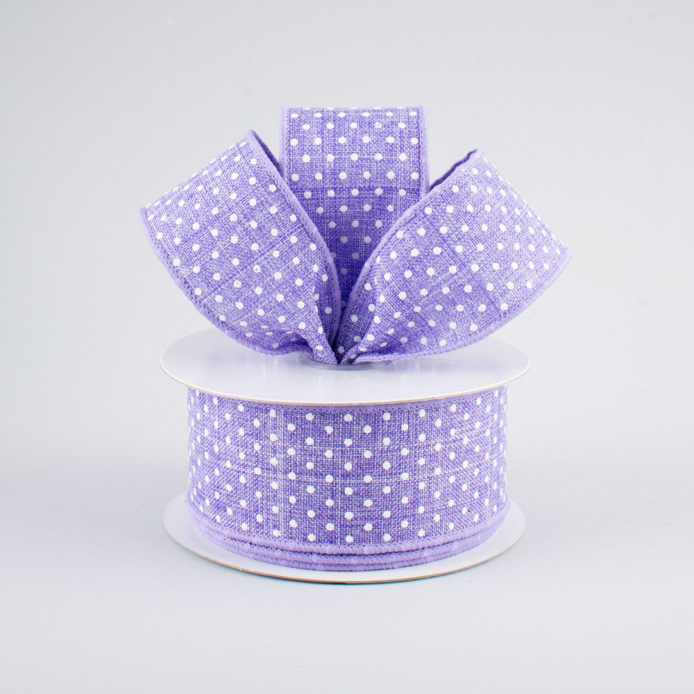 2.5 Inches x 10 Yards Lavender Purple White Raised Swiss Polka Dots Wired Ribbon 