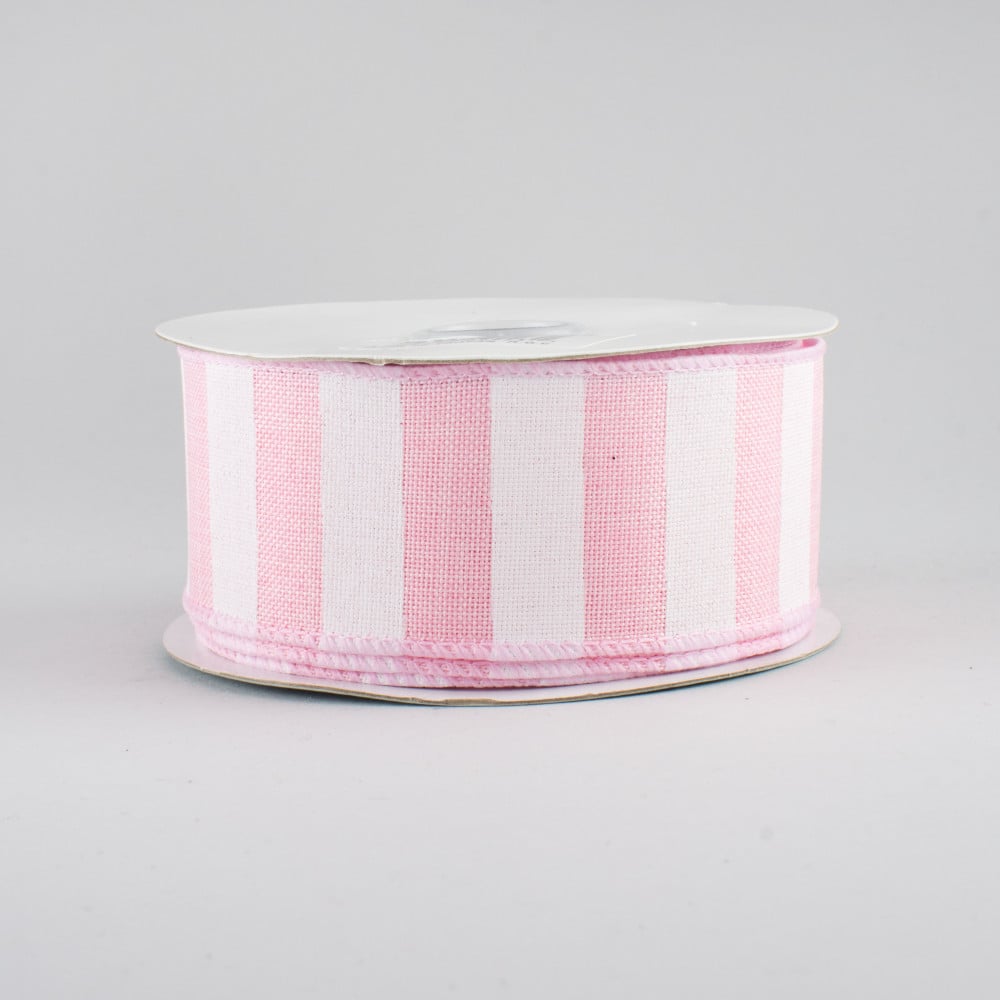 5 Yards Carnival Pink Green Polka Dot Pink White Stripe Edge Wired Ribbon 1 1/2"
