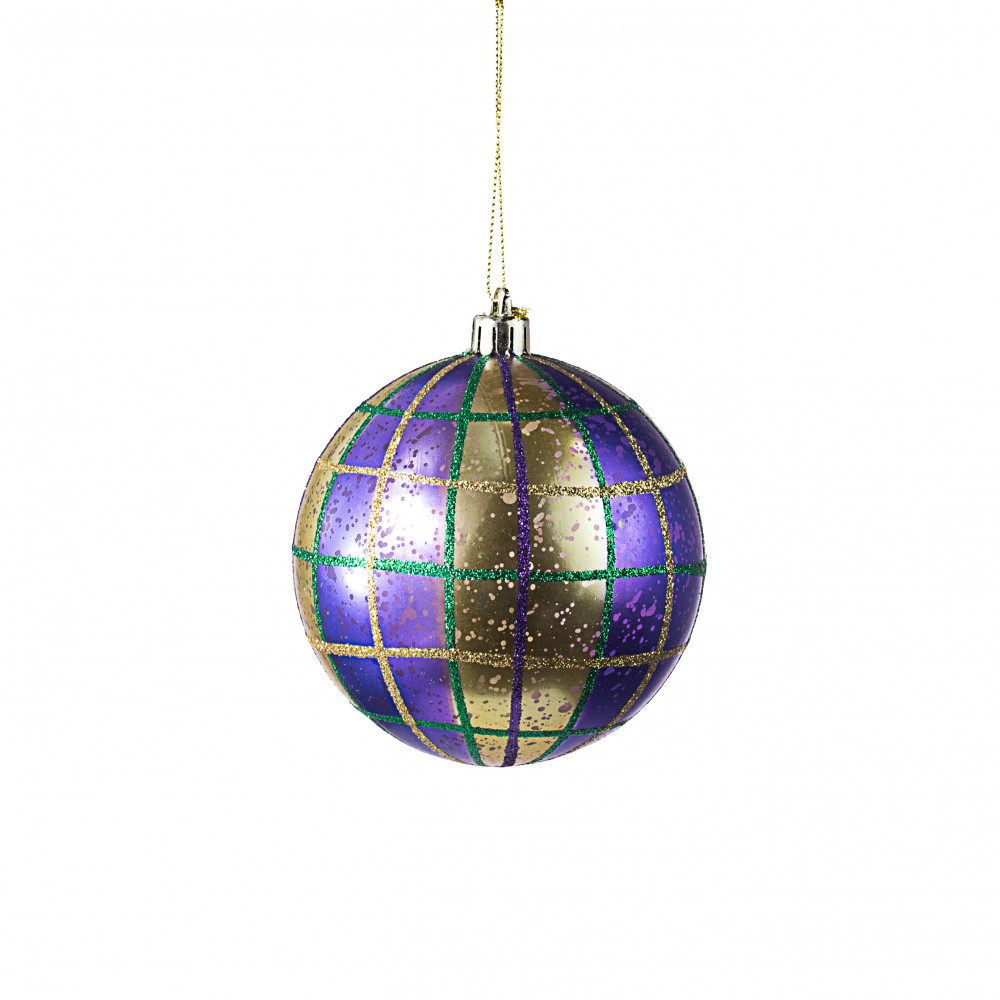 100MM Antique Plaid Ball Ornament: Mardi Gras [XH955358] 