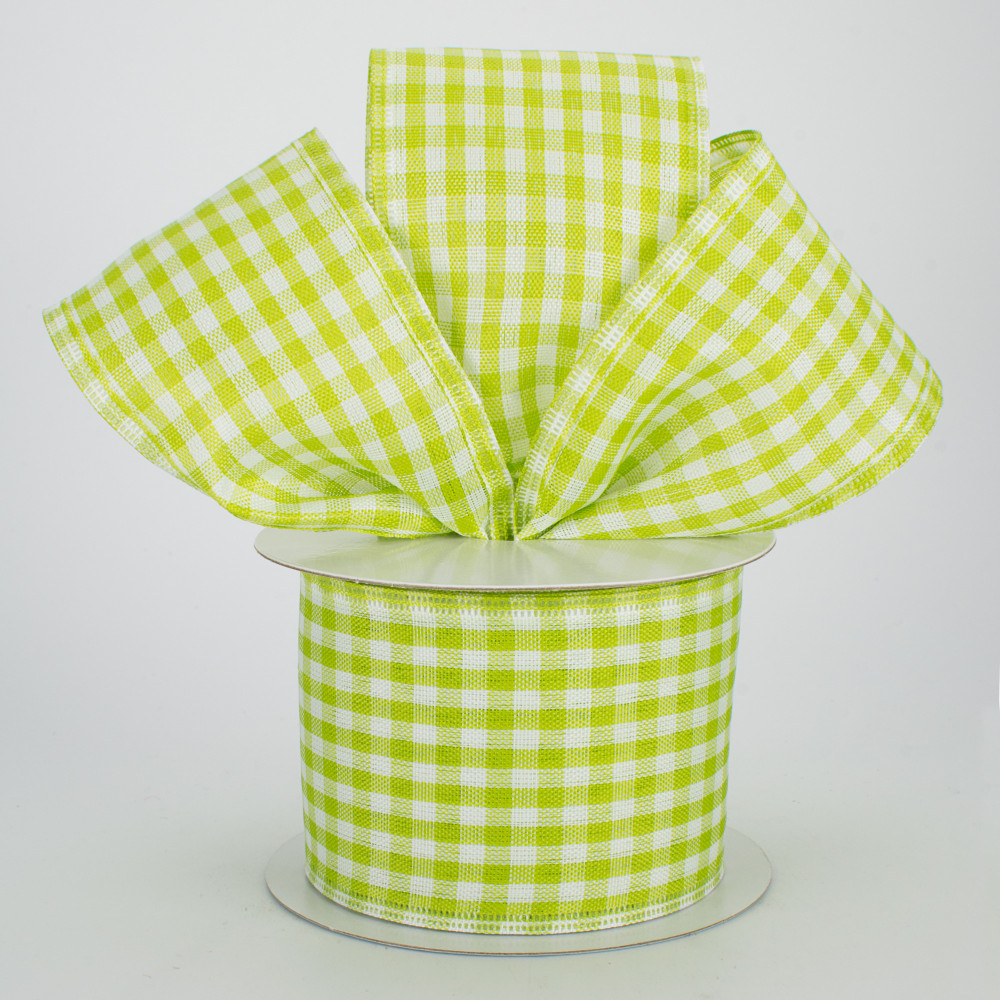 Lime Green Gingham ribbon check fabric 40mm 1.5" Full 25m roll Made in Germany 