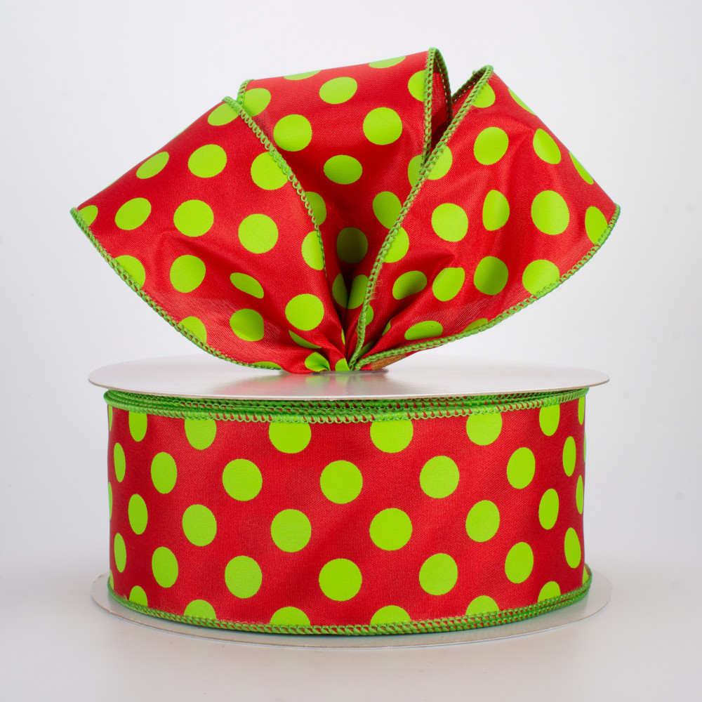 3 Rolls Christmas Wired Ribbon Red and Lime Green Christmas Wrapping Ribbon  2.56 in Wide Polka Dot Swirl Fabric Ribbons Xmas Decorative Ribbons for