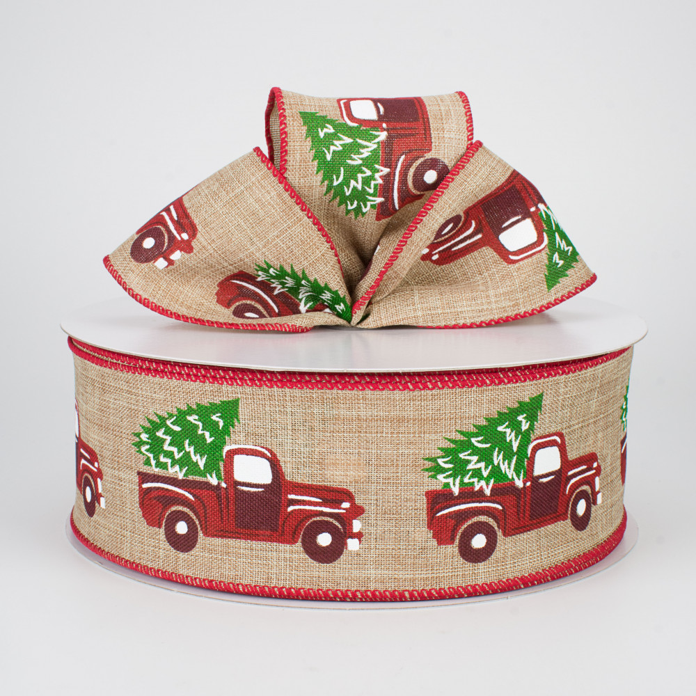 RED PICKUP TRUCK Burlap Christmas Ribbon 2" by 10 Feet by Country House 