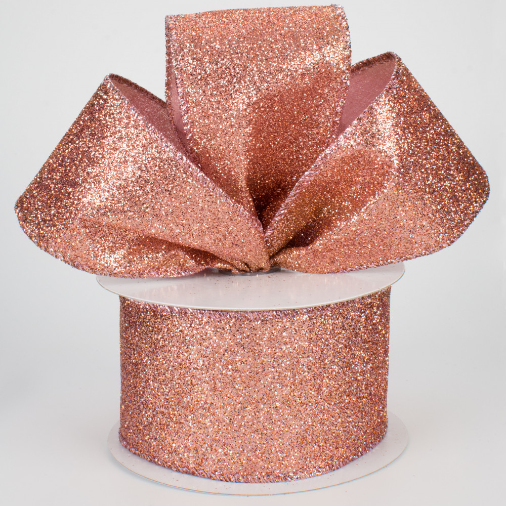 1-1/2-Inch 10-Yard Rose Gold All Glitter Wired Ribbon 
