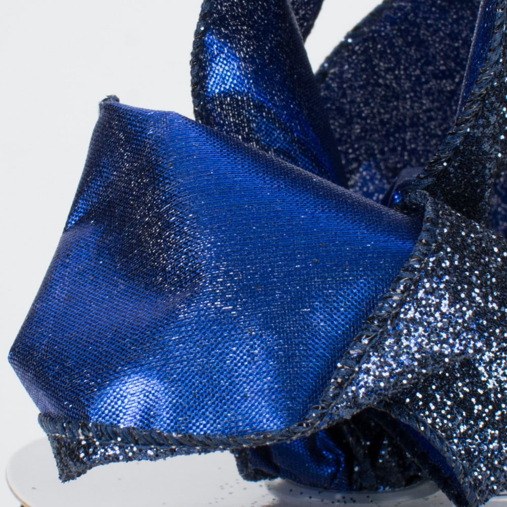 2.5 Navy Blue Crushed Velvet with White Glitter Snowflakes & Snowdrift  Edge - 10 Yards