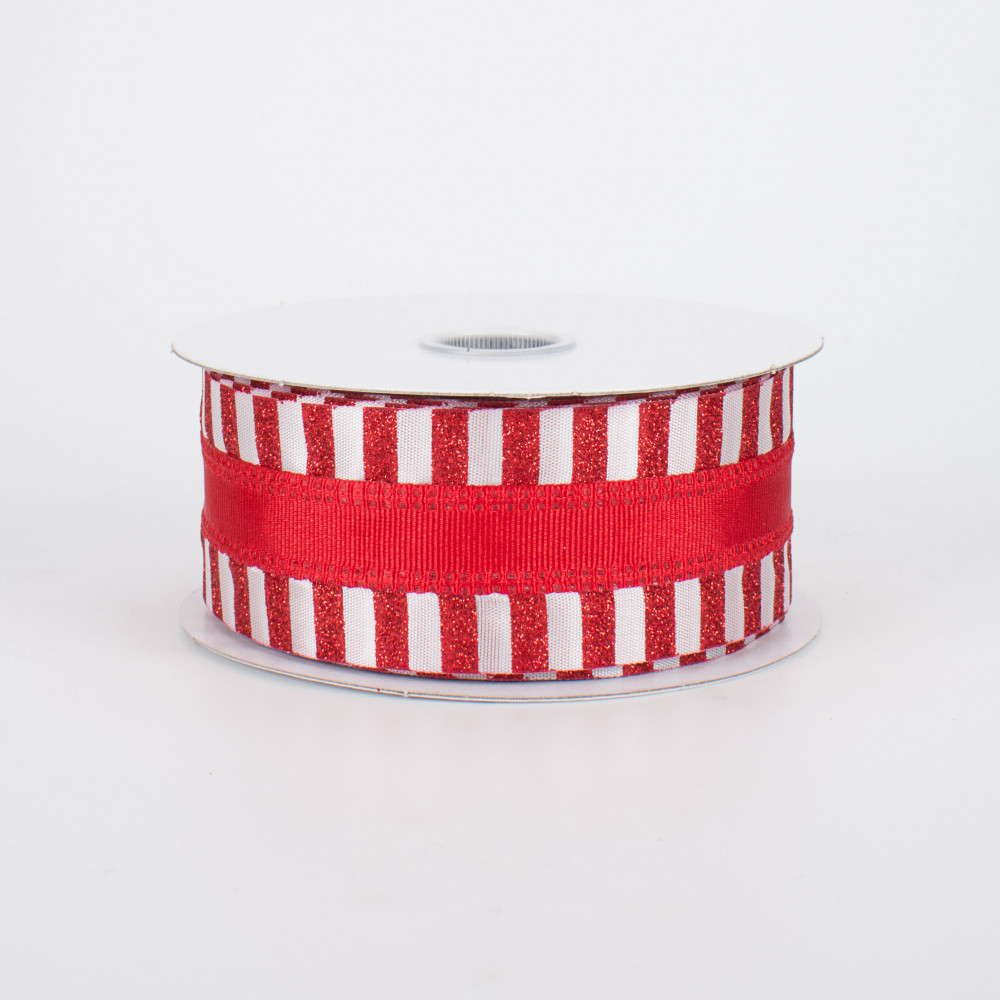 1.5 Red and White Striped Satin Ribbon ~ Wired Edges ~ 10 Yards