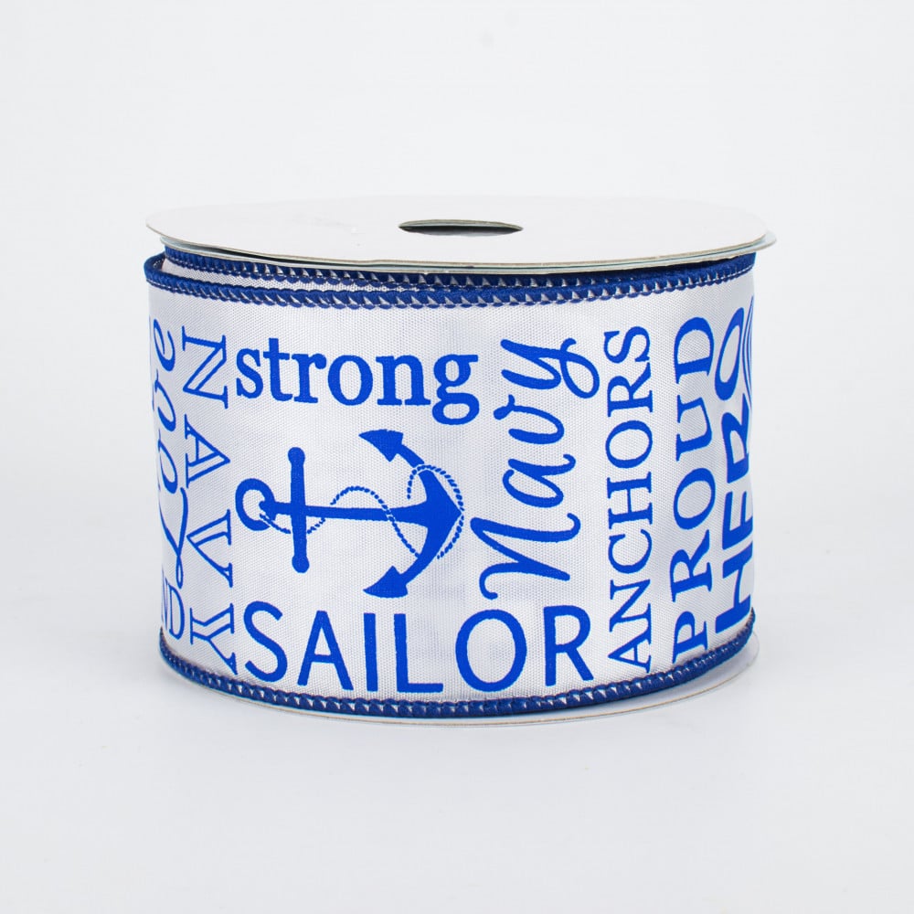 2.5 Navy Ribbon: Blue & White (10 Yards)