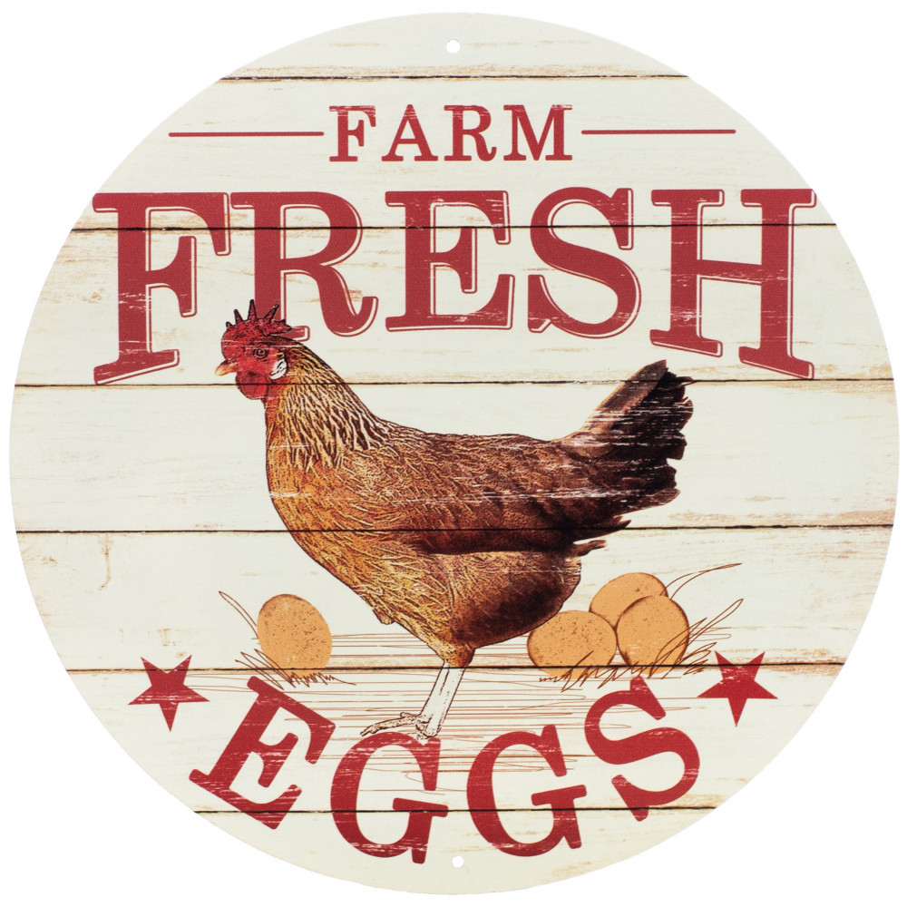 Open Road Brands Fresh Farm Eggs Metal Sign Vintage Farmhouse Kitchen Sign with Hen and Distressed Finish 