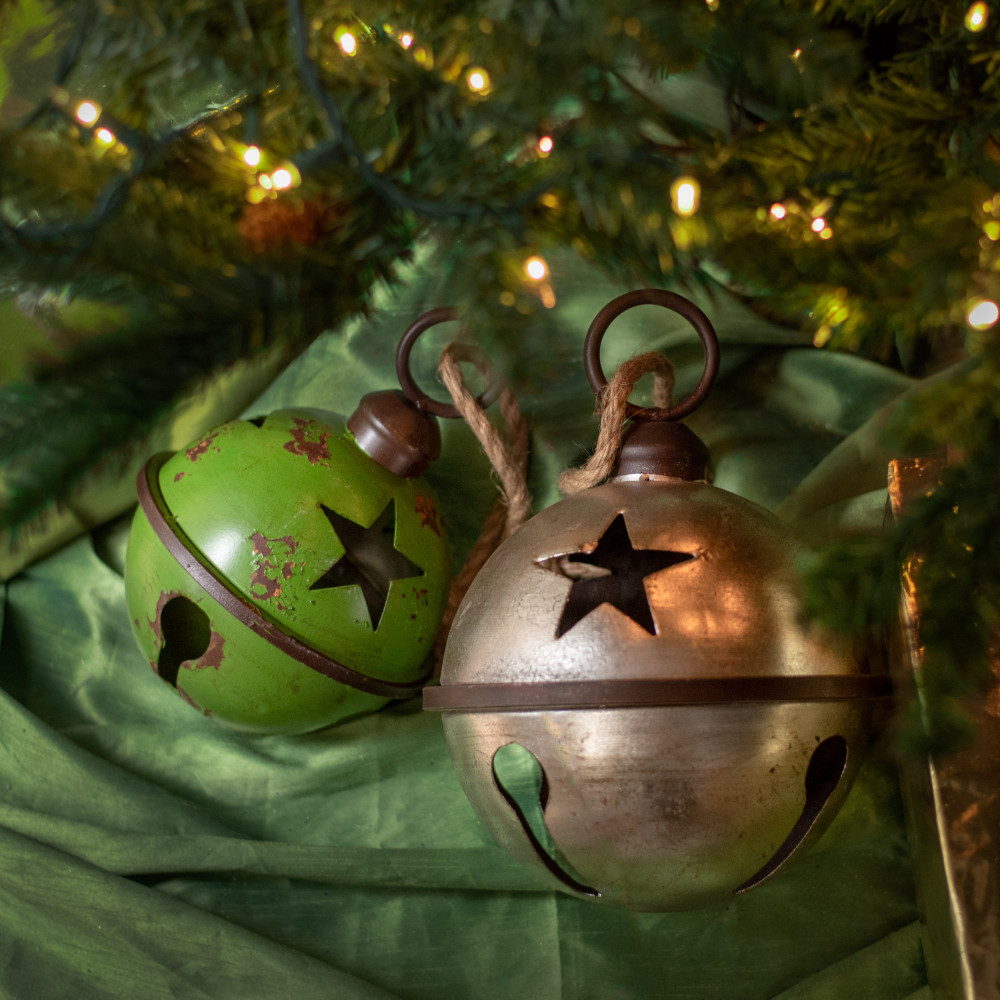 7 x 9” Antique Finish Metal Jingle Bell Ornament