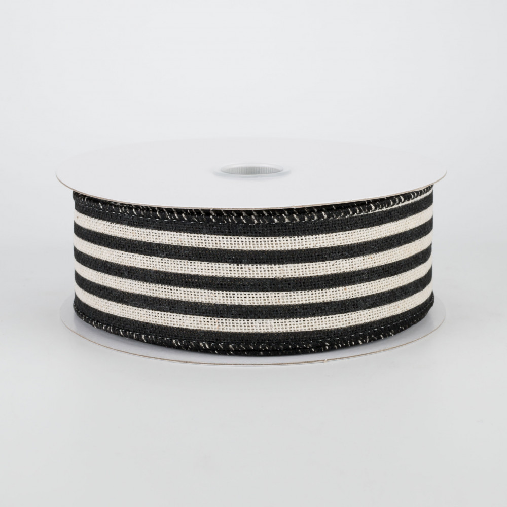 Black and White Striped Cabana Ribbon, 1-1/2x25 Yards